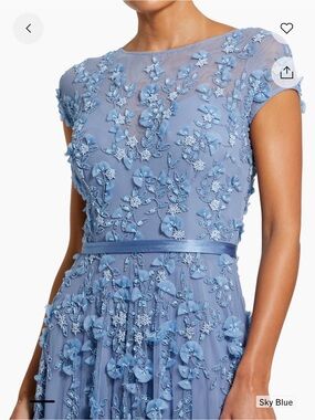 Mac Duggal Dusty Blue Floral Appliqué Maxi Gown